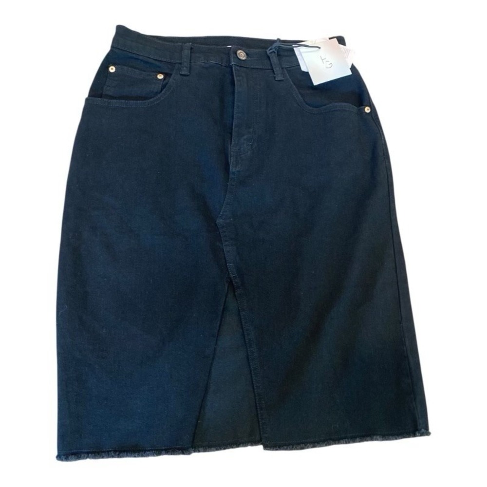 Happily Grey NWT Black Denim Pencil Skirt Raw Hem Front Slit Size 5/26
